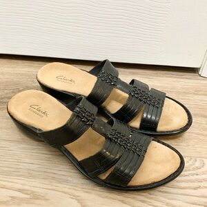 Clarks Bendables Braided Leather Comfort Slip On Sandals Black 9M